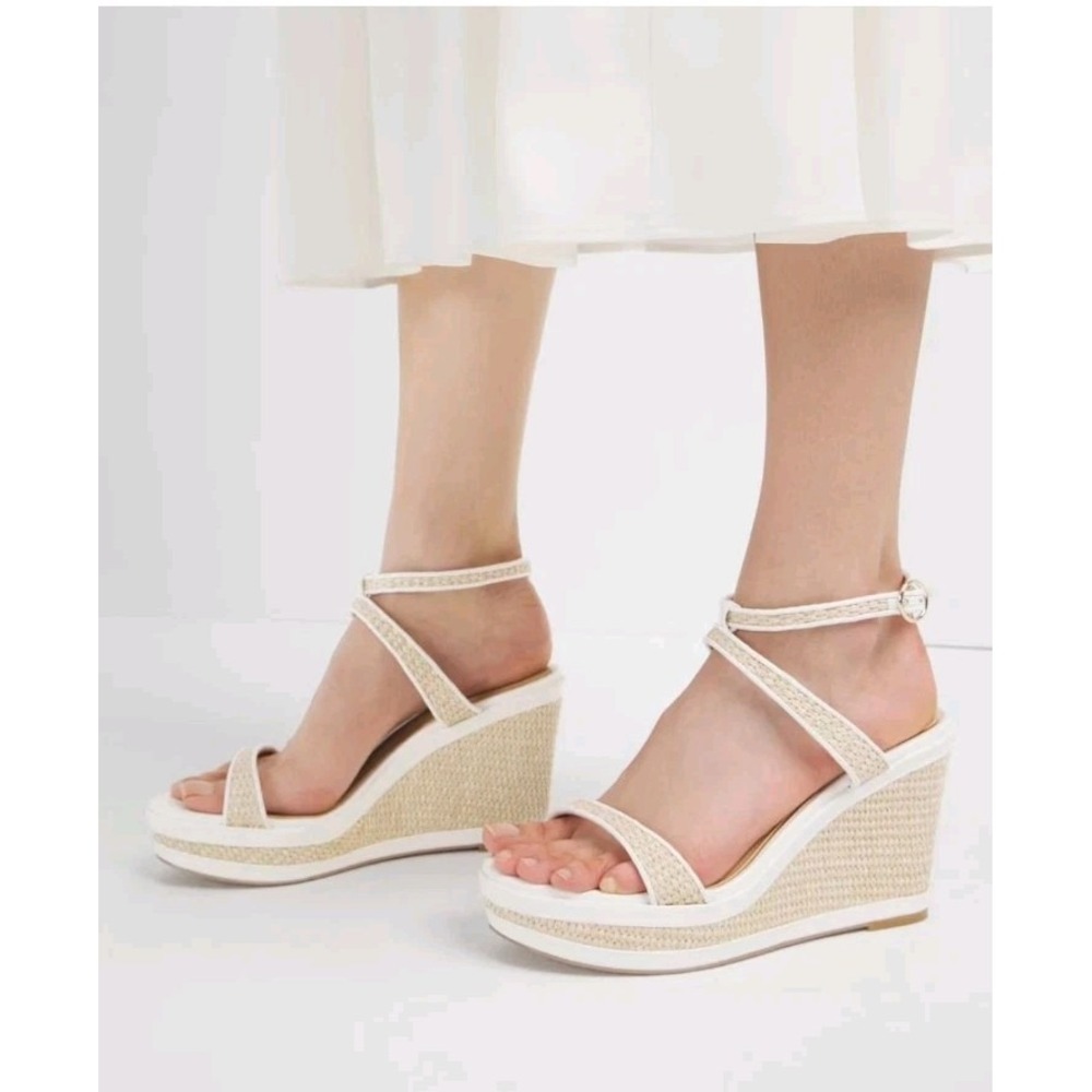 White House Black Market Women's Leather Wedge‎ Heels Sandals Size 8M